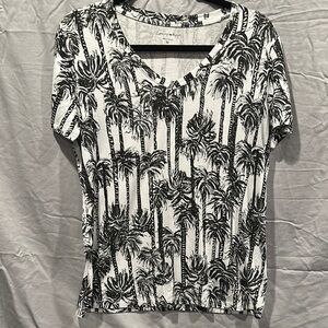 Casey Key Black and White Palm Print Tee